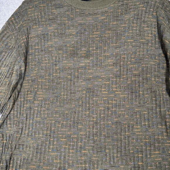 Jhane Barnes Sweater Mens Size M Olive Green Silk Blend 3D Knit Normcore Grandpa - Picture 8 of 16